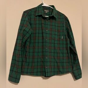 Eddie Bauer Green Plaid Flannel Button-Up Shirt Size M